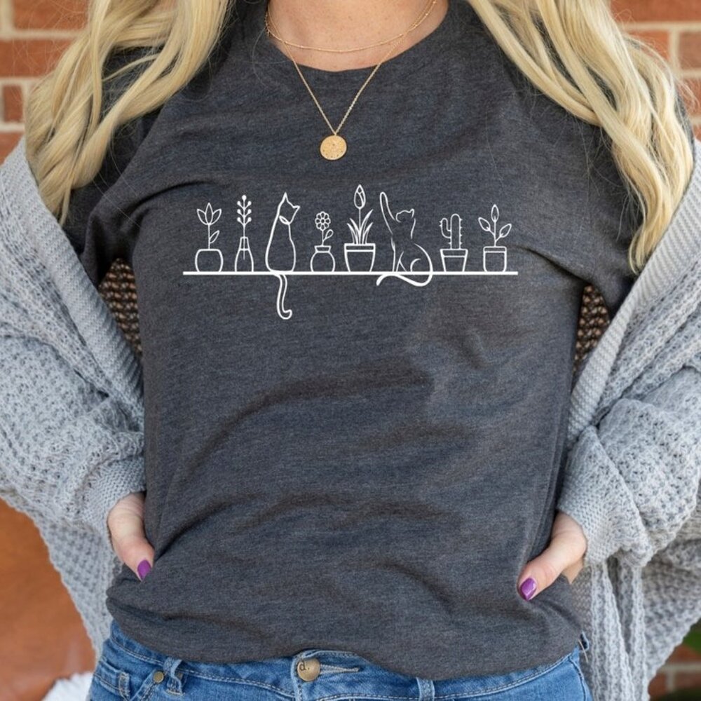 Plant lady shirt, Cat and plants Shirt, cats shirt, Plant lover shirt